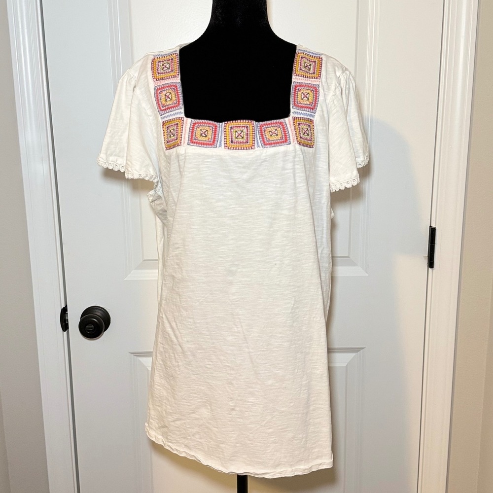 Lane Bryant White Cotton Embroidered Square Neck Top Boho Size 22/24